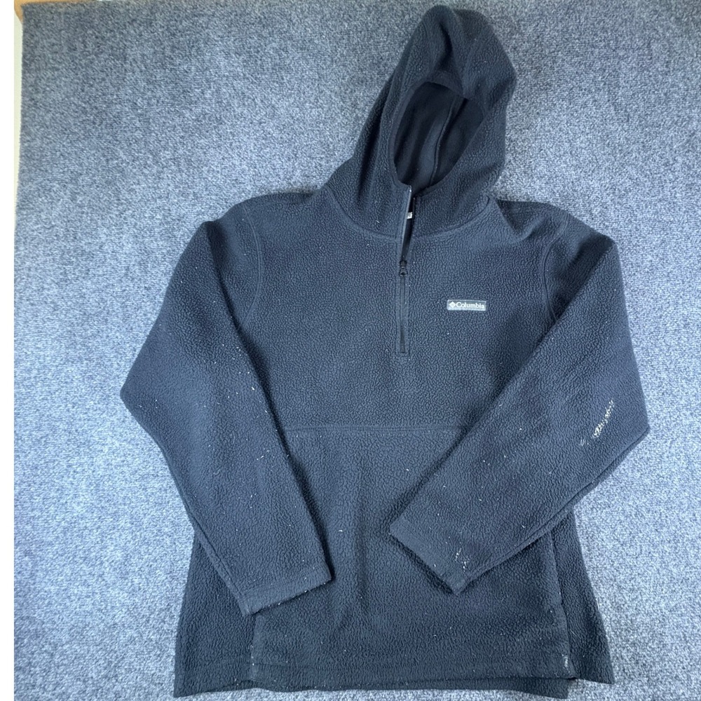 Columbia Mens Black Quarter Zip Fleece Hoodie XM1124 Size Large Activewear
